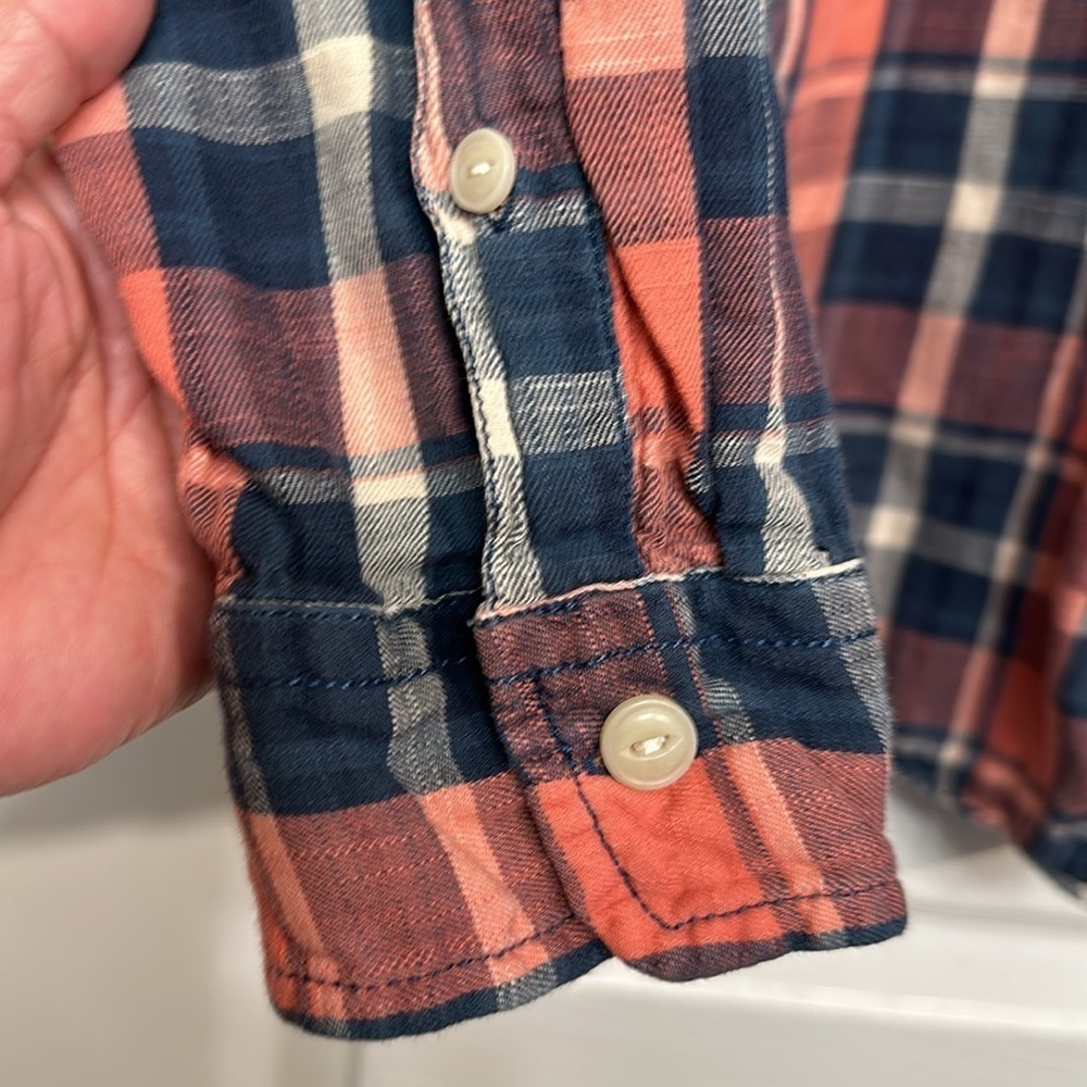 Men's Cremieux Classics 38 Blue Orange/Pink Plaid L/S Button Down Shirt Size LRG - Picture 3 of 6